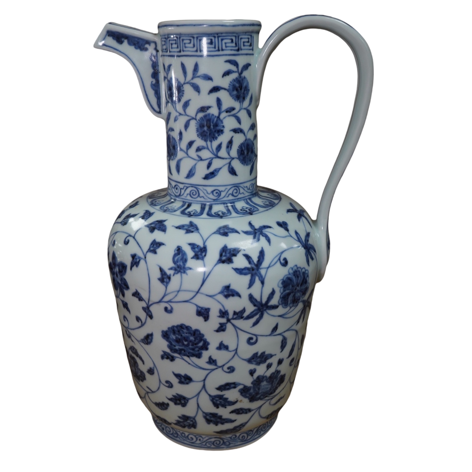 A large Chinese blue and white porcelain ewer, 36cm high. Condition - good